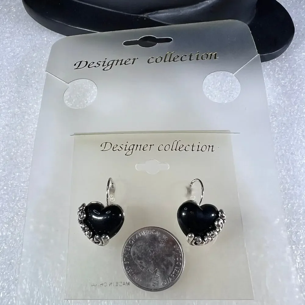 Retro Black Dark Witchy Goth Dark Heart Scroll Necklace Set Deadstock NEW NWT